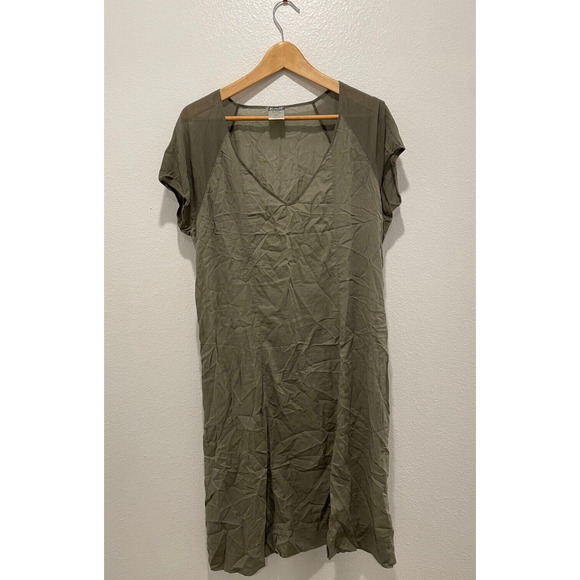 KristenseN Du Nord Womens Midi Dress Size 4 Gray Crepe V Neck Sheer Lagenlook - Picture 1 of 7